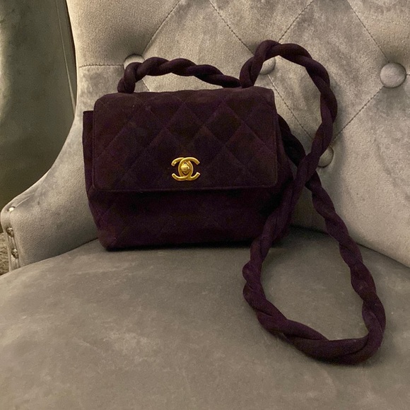CHANEL Handbags - Classic Purple Velvet Quilted Single Shoulder Bag. Used.